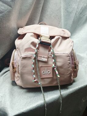ALO Yoga Blush Pink Drawstring Backpack with Gold Hardware